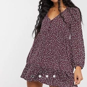 Pull&Bear smock dress in burgundy floral